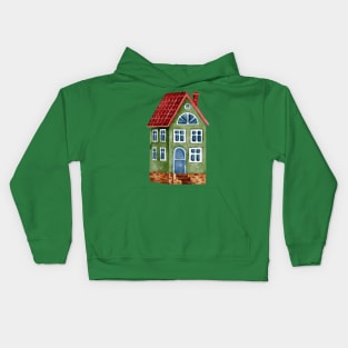 GREEN VILLAGE HOUSE WATERCOLOR Kids Hoodie